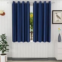 RDK Polyster Solid Long Crush Plain Window Curtain, 5 Feet, Blue-Set of 2 image 1