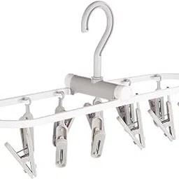 Cloth Drying 12 Clips,360 Degree Portable and Foldable Clips Hanger,Baby Clothes, Clothes Drying Stand,Indoor Clothes Hanger, Space Saving, Travel Safe (Light Grey)-picture-27