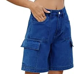 Women’s Washed Denim Shorts | Street Fashion Utility Look-image-2