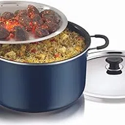 Vinod Zest Non Stick Dum Biryani Pot - 14 Litre, 32 cm | 4 mm Extra Thick | 3 Layer Coating | Metal Spoon Friendly | Bakelite Handle | Gas Base | 1 Year Warranty - Blue-picture-51