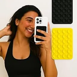 WorldStyle 2-Pack Silicone Case Suction Phone Pads Black & Yellow | Reusable Hands-Free Mount for Mirror, Wall, Glass | TikTok, Selfies, Makeup, Gym & Video Calls | No Residue, Ultra-Strong Grip-image-54