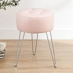 LUE BONA Faux Leather Vanity Stool Chair for Makeup Room, Pink Stool for Vanity, 19” Height, Tufted Small Vanity Chair Stool with Metal Legs, Modern Foot Stool Ottoman for Bedroom, Living Room-image-19