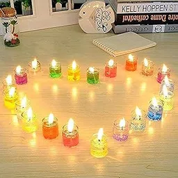 VR Creatives Smokeless Decorated with Gel Glass Candles/Tealight/Diya Filled with Jelly & for Party, Festivals, Diwali, Weddings Candle (Pack of 12)-image-84