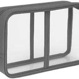 Transparent Multi Purpose Dust-Free Durable Pouch with Border & Durable Zip Closing - Unisex Organizer for School, College, Office, Travel, Toiletry & Makeup Bag (Grey, Pouch Size : 12X8X4.5 inch)-picture-29