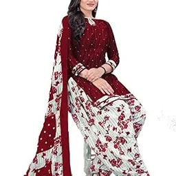 Unstitched Printed Crepe Kurta & Patiyala Dress Material With Dupatta Printed (Maroon)-picture-41