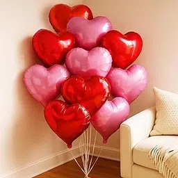 Party Propz Heart Balloons For Decoration - Set of 10 Pcs Red heart Foil balloons and Pink heart balloons | Hearts Shape Balloon | Anniversary Decoration Items | Red, Pink (Foil)-image-57