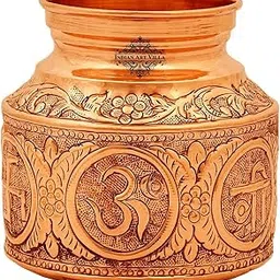 Indian Art Villa Copper Om Swastik Design Lota For Poojan Worship Purpose, Height - 5.5 Inch, Capacity -1550Ml - Round-picture-27