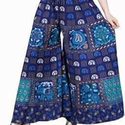 freedom fashion Trendy Modern Fancy Stylish Lycra Solid Pleated Flared Elephant Printed Palazzo Pant for Women.-picture-11