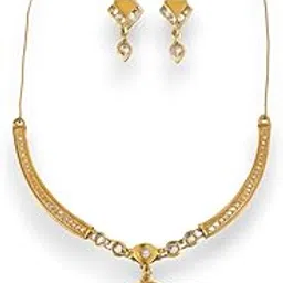 Women's & Girls Gold Plated Traditional Necklace Set with Earrings, Elegant American Diamond Bridal Jewellery Set For Wedding Birthday, Anniversary Gift-image-17