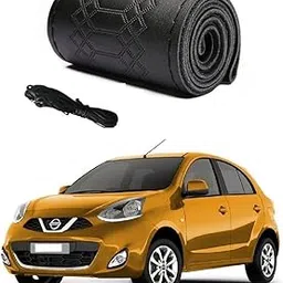 Car Steering Wheel Cover with Needle Thread Leather Sleeve Anti-Slip Breathable Full Black Color Suitable for Nissan Micra Type-2-image-67