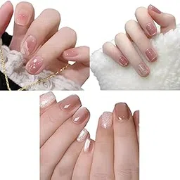 3 boxes Glitter Cat Eye Press On Nails Kit, Fake Nails for Women, Artificial Nails for Women, Nail Extensions for Women, Press On Nails Kit with Glue, 3 boxes of differents styles of pressed nails-picture-19