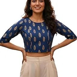 akiko Women’s Cotton Blouse with Round Neck, Half Sleeves, Floral Print image 1