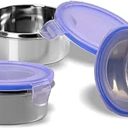 Sumeet Stainless Steel Airtight Containers With Leak Proof Lids, Set Of 3, Bpa Free, Odourless, Dishwasher Safe, Ideal For School And Office, 300Ml Capacity Each, Food Grade Silicon Seal, Beige-picture-29