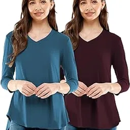 fashmind Combo of Plain V-Neck 3/4 Sleeve Up and Down Cotton Tshirt for Women-picture-53