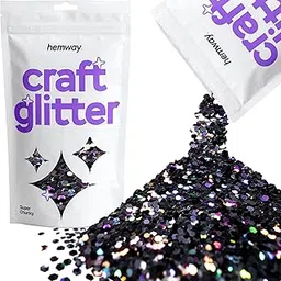 Hemway Craft Glitter - Super Chunky 1/8" 0.125" (3mm) - Glitter for Arts Crafts Tumblers Schools Paper Glass Decorations DIY Projects - 100g - Black Holographic-picture-64