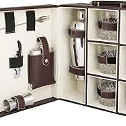 Anything & Everything Big Premium Bar Set With 6 Whiskey Glasses | Portable Leatherette for Picnic, Travel, and Car (Brown)-picture-25