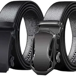 Combo Men's Leather Ratchet Belt with Automatic Buckle, Black, Pack of 2-picture-34