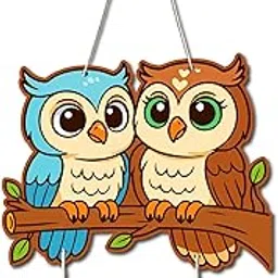 SIGN EVER Owl Wall Hanging Décor for livingroom bedroom kidsroom entrance of home | Colorful Bird Wall Art with Hanging Houses | Lightweight Durable-image-34
