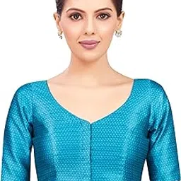 studio shringaar Women's Resham Brocade Readymade Saree Elbow Length Sleeves Blouse-picture-10