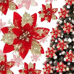 Christmas Poinsettias Flowers Decoration Artificial Flowers for Christmas Tree Ornaments Suitable for Home Wreath Making Xmas Decorations Xmas Tree Decorations Items-picture-31