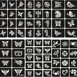 Kotbs 6 Sheets Temporary Tattoos Stencils for Kids Girls, 67pcs Butterfly Dragon Patterns Body Paint Henna Stencils Kit, Glitter Tattoos Stencils for Halloween Party-picture-45