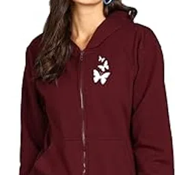 faltu.co Butterfly Printed Women's Cotton Hooded Hoodies Sweatshirt with Zip Jacket Ladies Hoodie for Winter Sweatshirts for Women Winter wear Full Zipper Hoodies with 2 Kangaroo Pocket-picture-15