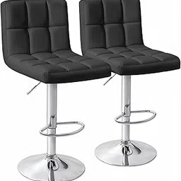 Decor & More - Modern Height Adjustable Bar Chairs for Home | 360 Degree Swivel Seat Top | Bar Chair for Home Kitchen with Footrest | Set of 2 (Metal) - Black-picture-24
