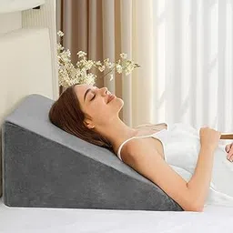 Wedge Pillow | Memory Foam & High Resilience Foam | Bed Wedge Pillow for Back Support, Acid Reflux - Standard Size (Grey) Pack of 1-picture-47