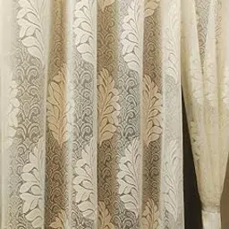 Honger Polyester Sheer Floral Sheer Transparent Net Eyelet Curtains Pack Of 2 Piece Cream Net || 7 Feet Door Curtains-image-3