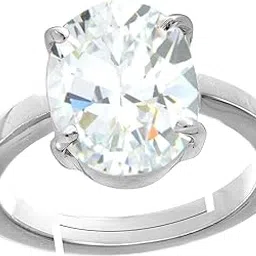 rrvgem Zircon Stone 5.00 Carat American Diamond Natural White Zircon Stone Silver Adjustable Astrological Purpose Ring for Men and Women image 1