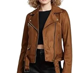 Suede Faux Leather Jacket Attached Belt-image-25