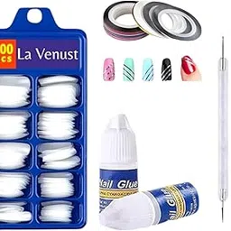 Beauty Nail Kit Set; 100pc White Artificial Nails, 2pc Nail Glue,2pc Nail Dotting Pen, 03Pc Nail Decorating tape.-picture-39