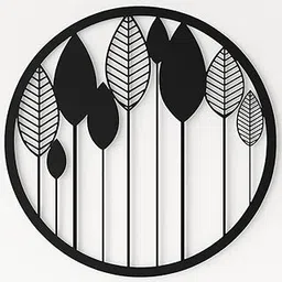 Modern Round MDF Wall Art, Black Leaf Pattern Design, 12 Inch Circle Frame, Contemporary Home Decor-picture-31