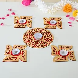 CRAFTAM Decorative MDF Cutting Swastik Tea Light Candle Holder Set for Home Décor | Diwali Decoration, Pooja, Festive Lighting & Gift Item – Set of 5-picture-39