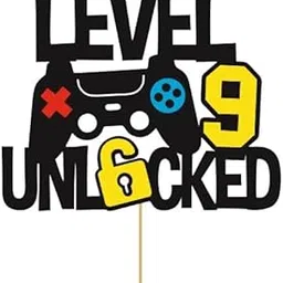 SVM CRAFT® Level 9th Unlocked Cake Topper Game Controller 9s Cake Decoration Happy 9 Birthday Cake Decor Video Play Game Movie Theme Boys Girls Men Women Teenager Bday Party Event Celebration Supplies-picture-11
