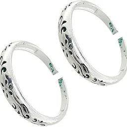 Silver Plain Green Meena Work Leg Fingers Toe Rings/Chandi Bichiya ~ Pack in 2 Pieces For Women-image-76