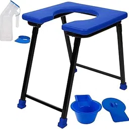 Rewell Life Folding Elderly Disabled Man and Pregnant Woman Mild Steel Shower and Bathing Commode Chair with Toilet Seat for Men and Women (Blue) image 1