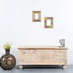 FURNWEAVE Solid Wooden Trunk Cum Coffee Table for Living Room | Centre Tea Table with Sandook Storage for Living Room | Pitara for Home and Bedroom (Brown Distress)-picture-30