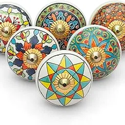 Craft Trade Door Knobs for Drawers Ceramic Vintage Assorted Decorative Multicolor Mandla Pull Handle for Wardrobe, Kitchen Cabinets, Dressers and Cupboards Home Interior Decor - Pack of 6-picture-15