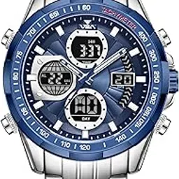 v2a Luxury Fashion Casual Business Sport Design Analog-Digital Chronograph Watch for Men| Stainless Steel Band| 45mm Big Dial | Multifunctional | 30M Waterproof |Gift for Men, Him-picture-31
