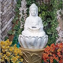 PLUMSVILLE Lotus/Buddha Water Fountain/for Home, Office, Garden White Color Decor Items for Living Room Best Gift for Any Occasion. Vastu Kamal Buddha Water Fountain Lotus Buddha Water Fountai-picture-23