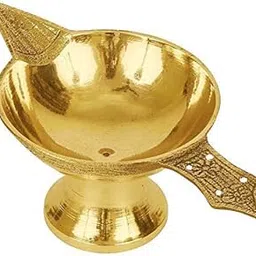 JSV Brass Single Aarti Small Diya Arti Diya Oil Lamp Puja Deepak for Pooja 4-inch Length for Home/Office/Shop Aarti Small Diya |H-06-picture-24