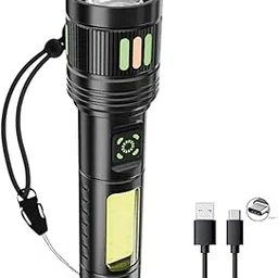 REVIRO HOME LED Flashlight, 1000 Lumens, 3 Modes, Telescopic Zoom, USB-C Rechargeable, Aluminium Body, Silver-picture-52