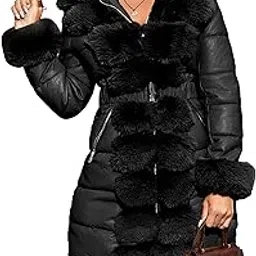 bellivera Women's Faux Leather Fleece Lined Coat Winter Hooded Zip-up Parka with Belt-picture-23