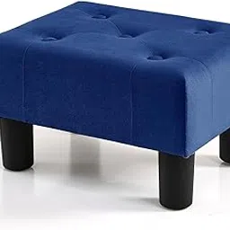 Small Foot Stool Ottoman with Stable Wood Legs Upholstered Footstool Padded Foot Rest Step Stool for High Beds Seat Chair Couch Sofa Patio Bedroom Living Room Office (Blue)-picture-12