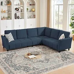 102" Convertible Sectional Sofa Couch, L Shaped Couch with Back Cushions, Modern Upholstered 6-Seat Reversible Sofa Set for Living Room, Apartment, Office, Blue-picture-38
