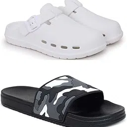 pampy angel Combo Pack of 2 Slipper/Flip Flops/Slides/Clogs/Sandals for Men (Cl-900 Vs Military & Shimla) image 1