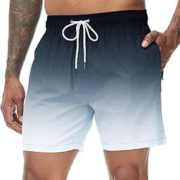 tyhengta Men's Swim Trunks Gradient Color Quick Dry Beach Shorts with Zipper Pockets and Mesh Lining-picture-14