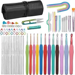 Maharsh 52/86 Pcs Crochet Hook Set 16 Sizes 0.6mm-6mm(L) Ergonomic Soft Grip Handles Crochet Needles Kit with Plastic Box for Arthritic Hands, Crochet Starter Kit for Beginners (Set of 86PCS)-picture-18