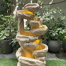 Classy Home Creation Decorative Tiered Rock Waterfall Fountain with LED Lights 3 feet, Indoor/Outdoor Home Decor Garden Office Living Room Hall Meditation Area Fiber Cream Floor Standing Fountain-image-90